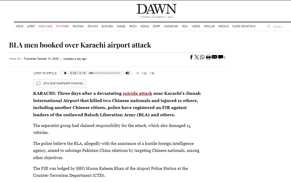 BLA men booked over Karachi airport attack [Dawn]