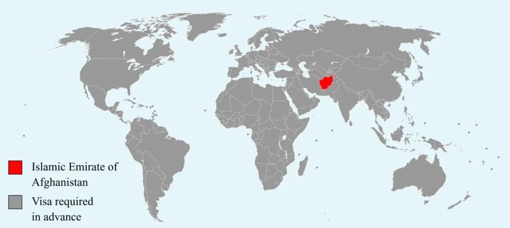 World map of the visa policy of Afghanistan [Wikimedia Commons]