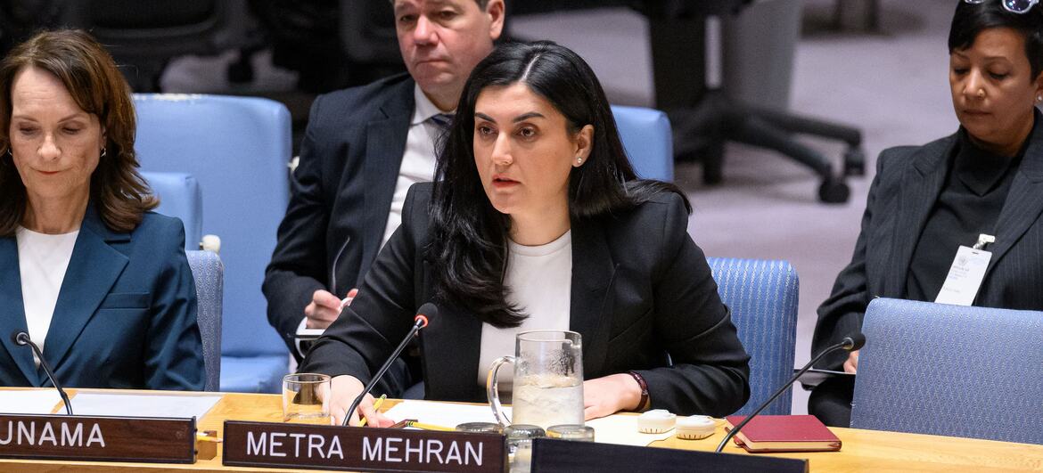 Metra Mehran, Founder of the Afghanistan Justice Archive, addresses the UN Security Council meeting on the situation in Afghanistan. - UN Photo/Loey Felipe