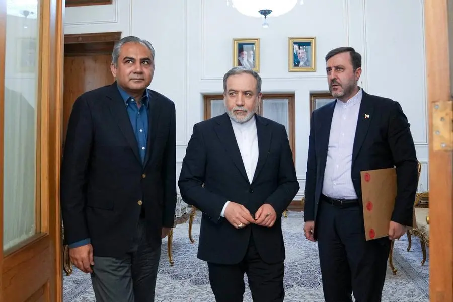 Iranian Foreign Minister Abbas Araqchi and Pakistan's Interior Minister Mohsin Naqvi look on as they meet in Tehran, Iran, June 7, 2026. - Iranian Foreign Ministry