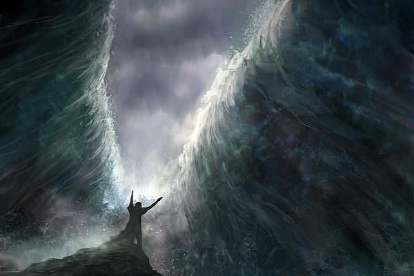 Symbolic depiction of Prophet Musa (AS) raising his staff as the sea parts, representing faith, freedom, and the significance of Ashura